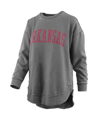 Women's Pressbox Black Distressed Arkansas Razorbacks Vintage-Like Wash Pullover Sweatshirt