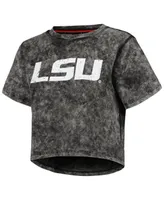 Women's Black Distressed Lsu Tigers Vintage-Like Wash Milky Silk Cropped T-shirt