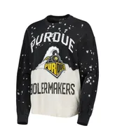 Women's Gameday Couture Black Distressed Purdue Boilermakers Twice As Nice Faded Dip-Dye Pullover Long Sleeve Top