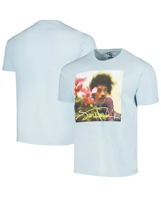 Men's Blue Distressed Jimi Hendrix Flowers Washed Graphic T-shirt