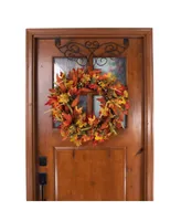 Village Lighting Company 24" Holiday Wreath with Lights, Fall Harvest Leaf