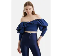 Women's Balloon Sleeve Crop Top