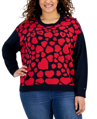 Tommy Hilfiger Plus Heart Jacquard Long-Sleeve Sweater