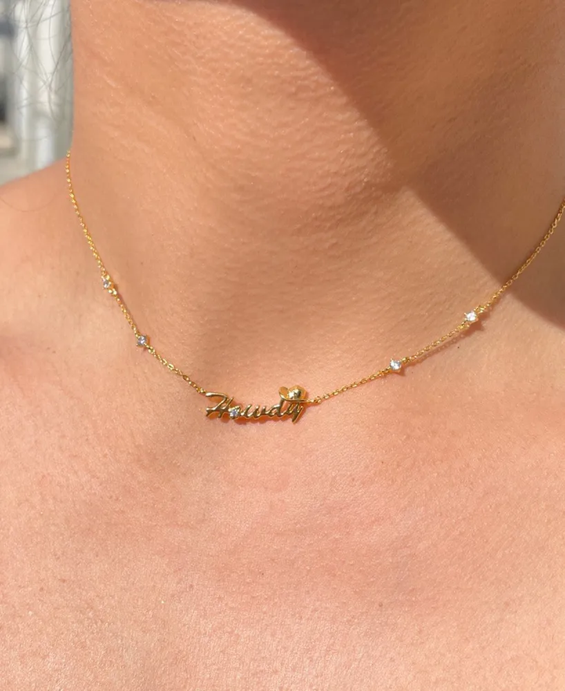 Girls Crew 18k Gold-Plated Crystal Howdy Script Choker Pendant Necklace, 13" + 3" extender