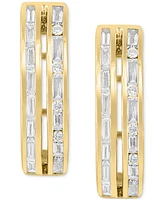 Effy Diamond Baguette & Round Double Row Small Huggie Hoop Earrings (5/8 ct. t.w.) Earrings in 14k Gold, 0.75"