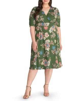 Women's Plus Size Gabriella Ruched Sleeve Midi Dress with Pockets