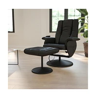 Massaging Multi-Position Recliner And Ottoman With Wrapped Base