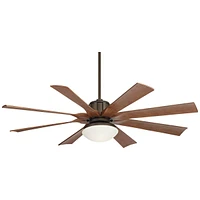 60" Defender Industrial Outdoor Ceiling Fan with Led Light Remote Control Oil Rubbed Bronze Painted Koa Opal Frosted Glass Damp Rated for Patio E