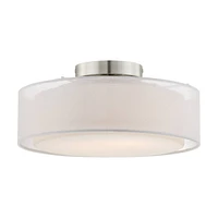 Possini Euro Design Modern Ceiling Light Flush-Mount Fixture 12 1/2" Wide Satin Nickel 2-Light Sheer White Fabric Opal Glass Drum Shade for Bedroom Ki