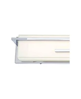 Possini Euro Design Jada Modern Wall Mount Light Led Chrome Silver Hardwired 33 3/4" Wide Light Bar Fixture Rectangular White Glass Shade for Bathroom