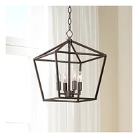 Franklin Iron Works Queluz Bronze Pendant Chandelier Lighting 13" Wide Farmhouse Industrial Rustic Geometric Cage 4-Light Fixture for Dining Room Livi