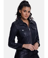 Furniq Uk Women's Denim Style Zipper Jacket Nappa Black