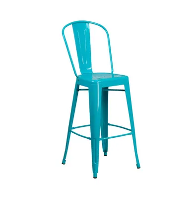 Sabine Metal Indoor-Outdoor Barstool With Vertical Slat Back And Integrated Footrest