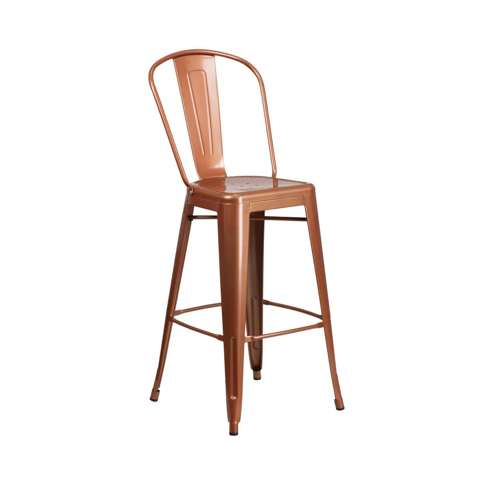 Sabine Metal Indoor-Outdoor Barstool With Vertical Slat Back And Integrated Footrest