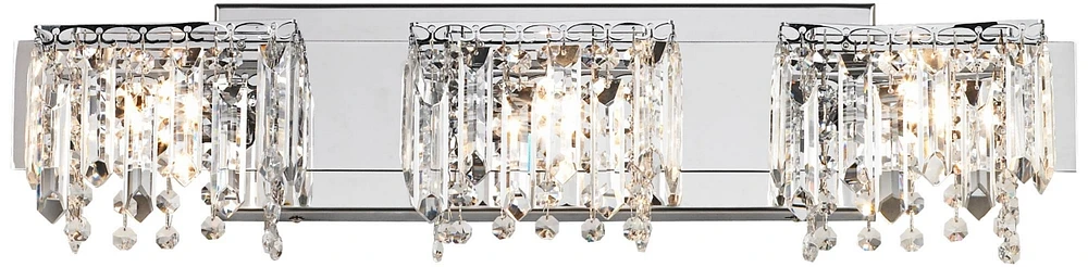 Possini Euro Design Crystal Strand Mid Century Modern Wall Light Chrome Silver Metal Hardwired 25.75" Wide 3-Light Fixture Mounted Prisms for Bathroom