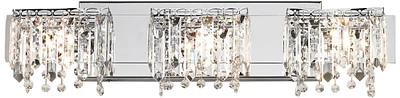 Possini Euro Design Crystal Strand Mid Century Modern Wall Light Chrome Silver Metal Hardwired 25.75" Wide 3-Light Fixture Mounted Prisms for Bathroom