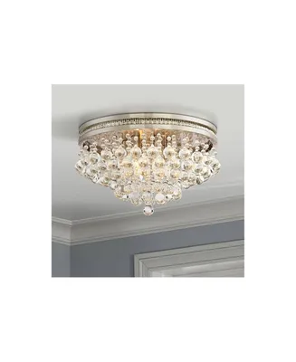 Vienna Full Spectrum Regina Luxury Close To Ceiling Light Flush Mount Fixture 15 1/4" Wide Brushed Nickel Tiered Clear Crystal Droplets Shade Bedroom