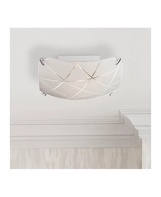 Possini Euro Design Lattice Modern Close To Ceiling Light Flush Mount Fixture 13.75" Wide Chrome Silver Frosted Glass Bowl Shade for Bedroom Hallway L