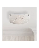 Possini Euro Design Lattice Modern Close To Ceiling Light Flush Mount Fixture 13.75" Wide Chrome Silver Frosted Glass Bowl Shade for Bedroom Hallway L