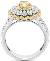 Effy White Diamond (7/8 ct. t.w.) & Yellow Diamond (3/4 ct. t.w.) Flower Halo Ring in 14k Two-Tone Gold