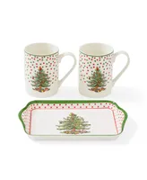 Spode Christmas Tree Polka Dot Mug and Tray Set, 3 Pieces