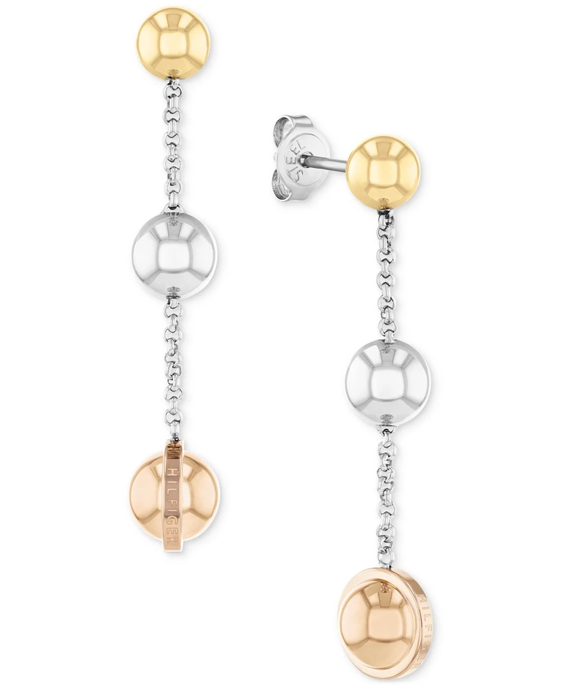 Tommy Hilfiger Two-Tone Stainless Steel Metallic Orb Linear Drop Earrings