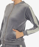 White Mark Women's Faux Leather Stripe Velour 2 Piece Tracksuit Set