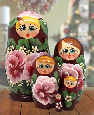 Designocracy Floral Matreshka Hand painted Nested Doll Set of 5 by G.DeBrekht