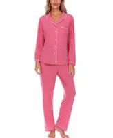 Flora by Flora Nikrooz Women's Annie 2 Piece Notch Long Sleeve Top and Knit Pants Pajama Set