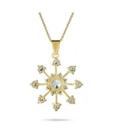 Fashion Cubic Zirconia Christmas Cz Holiday Party Snowflake Pendant Necklace For Women For Teen 14K Gold Plated Brass