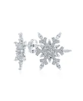 Holiday Party Flower Christmas Frozen Winter Aaa Cubic Zirconia Encrusted Cz Large Snowflake Stud Earrings For Women Teen .925 Sterling Silver