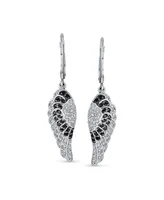 Two Tone Spiritual Guardian Angel Wing Feather Cubic Zirconia Black White Cz Lever back Earrings For Women