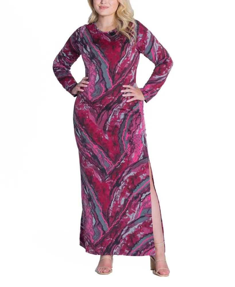 Women's 24Seven Comfort Apparel Long Sleeve V-Neck Side Slit Maxi Dress