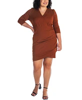 24seven Comfort Apparel Plus V-neck 3/4 Sleeve Cocktail Dress