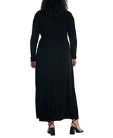 24seven Comfort Apparel Plus Long Sleeve V-neck Maxi Dress