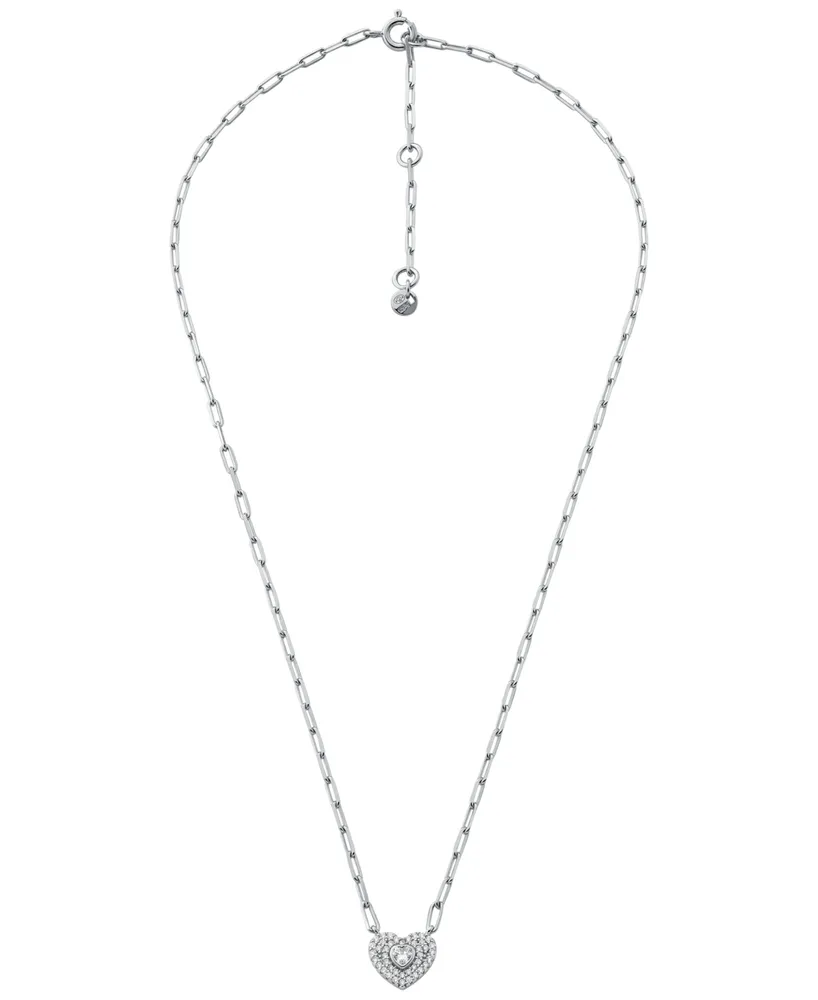 Michael Kors Sterling Silver Pave Heart Necklace
