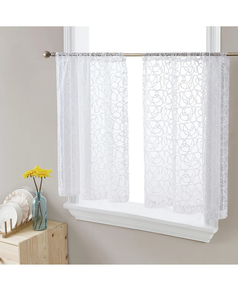 Hlc.me Audrey Embroidered Sheer Voile Window Curtain Short Rod Pocket Tiers for Kitchen, Bedroom