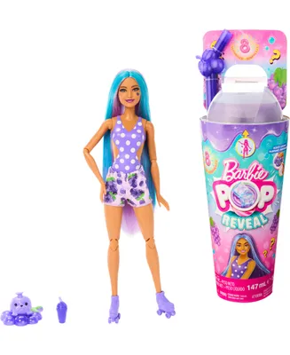 Barbie Pop Reveal Fruit Series Grape Fizz Doll, 8 Surprises Include Pet, Slime, Scent & Color Change - Multi