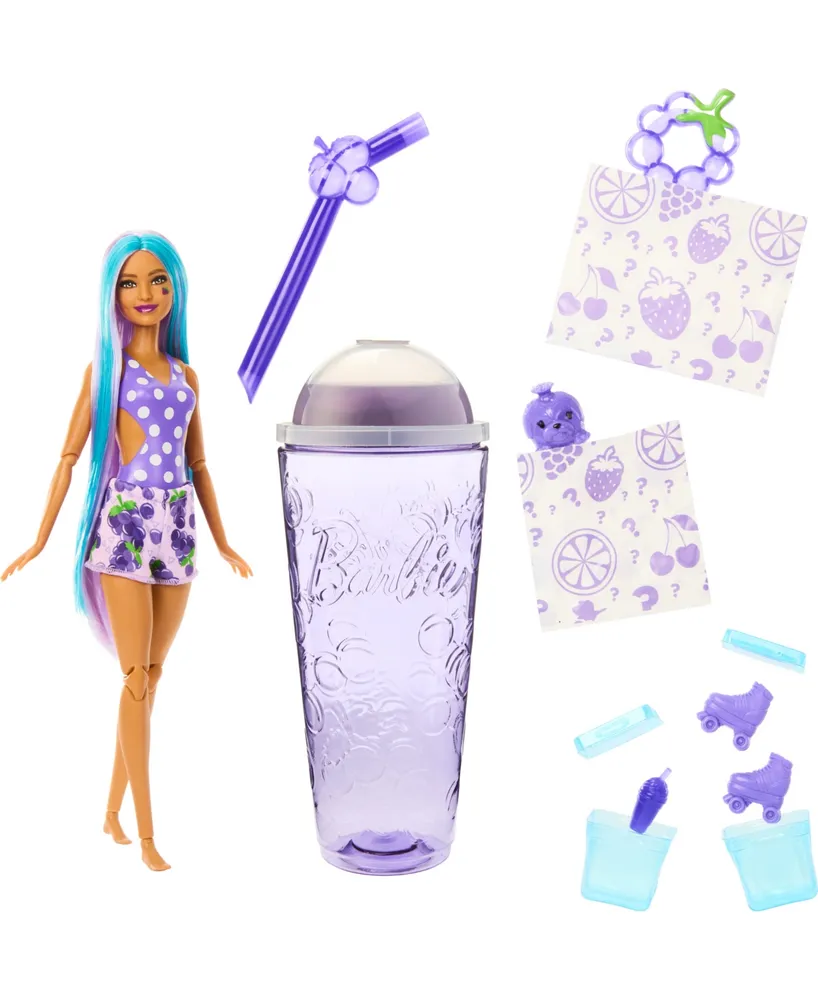 Barbie Pop Reveal Fruit Series Grape Fizz Doll, 8 Surprises Include Pet, Slime, Scent & Color Change - Multi