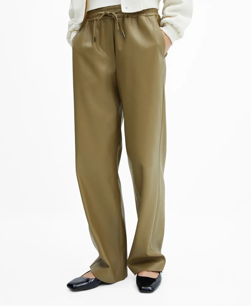 Mid-rise leather effect pants - Women | Mango USA