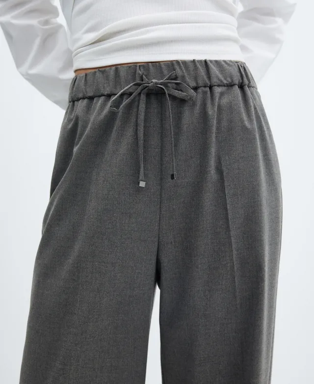 Mango Wideleg Pants with Elastic Waist Medium Heather Grey XL Women