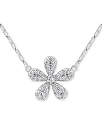 Giani Bernini Cubic Zirconia Pave Flower Pendant Necklace in Sterling Silver, 16" + 2" extender, Created for Macy's