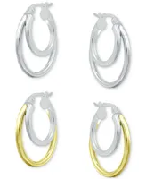 Giani Bernini 2-Pc. Set Double Hoop Earrings in Sterling Silver & 18k Gold-Plate, 3/4", Created for Macy's - Two