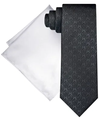 Steve Harvey Men's Extra Long Textured Tonal Tie & Solid Pocket Square Set