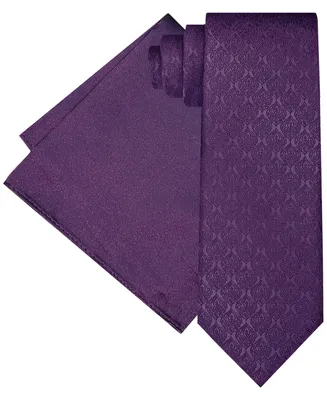 Steve Harvey Men's Extra Long Textured Tonal Tie & Solid Pocket Square Set