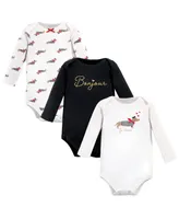 Hudson Baby Girls Cotton Long-Sleeve Bodysuits, Bonjour Dachshund, 3-Pack