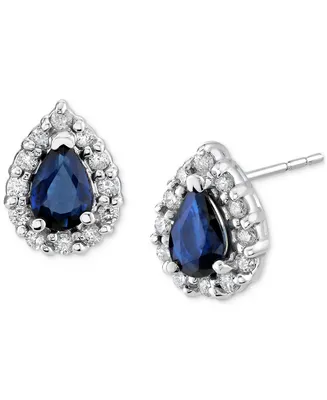 Sapphire (1 ct. t.w. ) & Diamond (1/4 ct. t.w.) Pearl Halo Stud Earrings in 14k White Gold