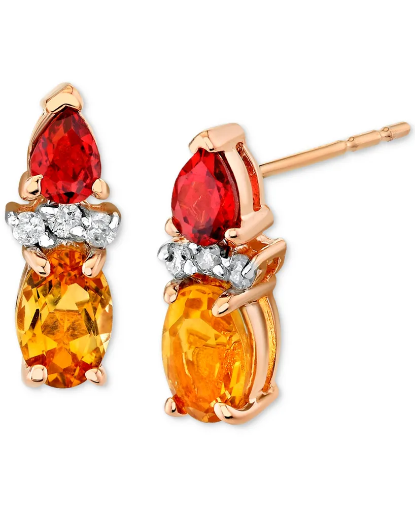 Citrine (7/8 ct. t.w.), Garnet (1/2 ct. t.w.) & Diamond Accent Stud Earrings in 14k Gold