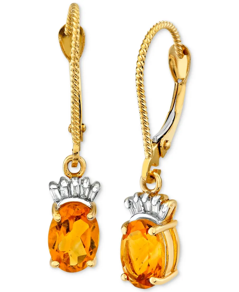 Citrine (1-5/8 ct. t.w.) & Diamond (1/10 ct. t.w.) Leverback Drop Earrings in 14k Gold