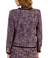 Tahari Asl Women's Velvet Trim Double-Breasted Tweed Blazer
